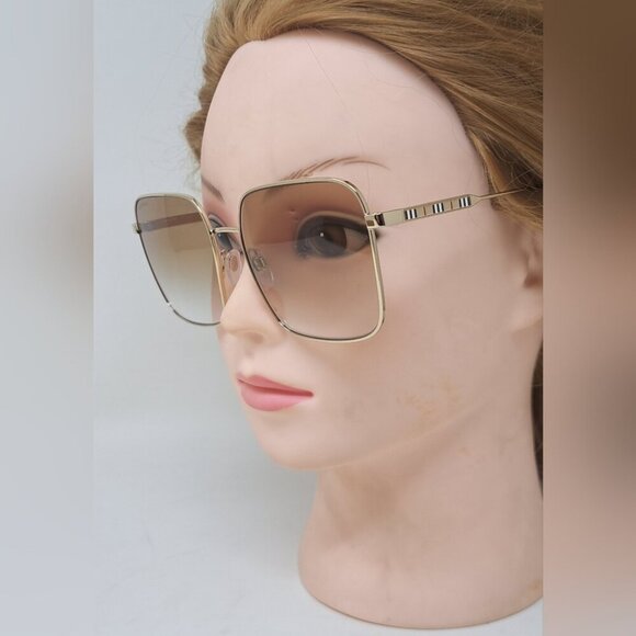 Burberry Sunglasses Gold Brown Gradient Oversized Square Check B3119 58-17-140 - Picture 8 of 14